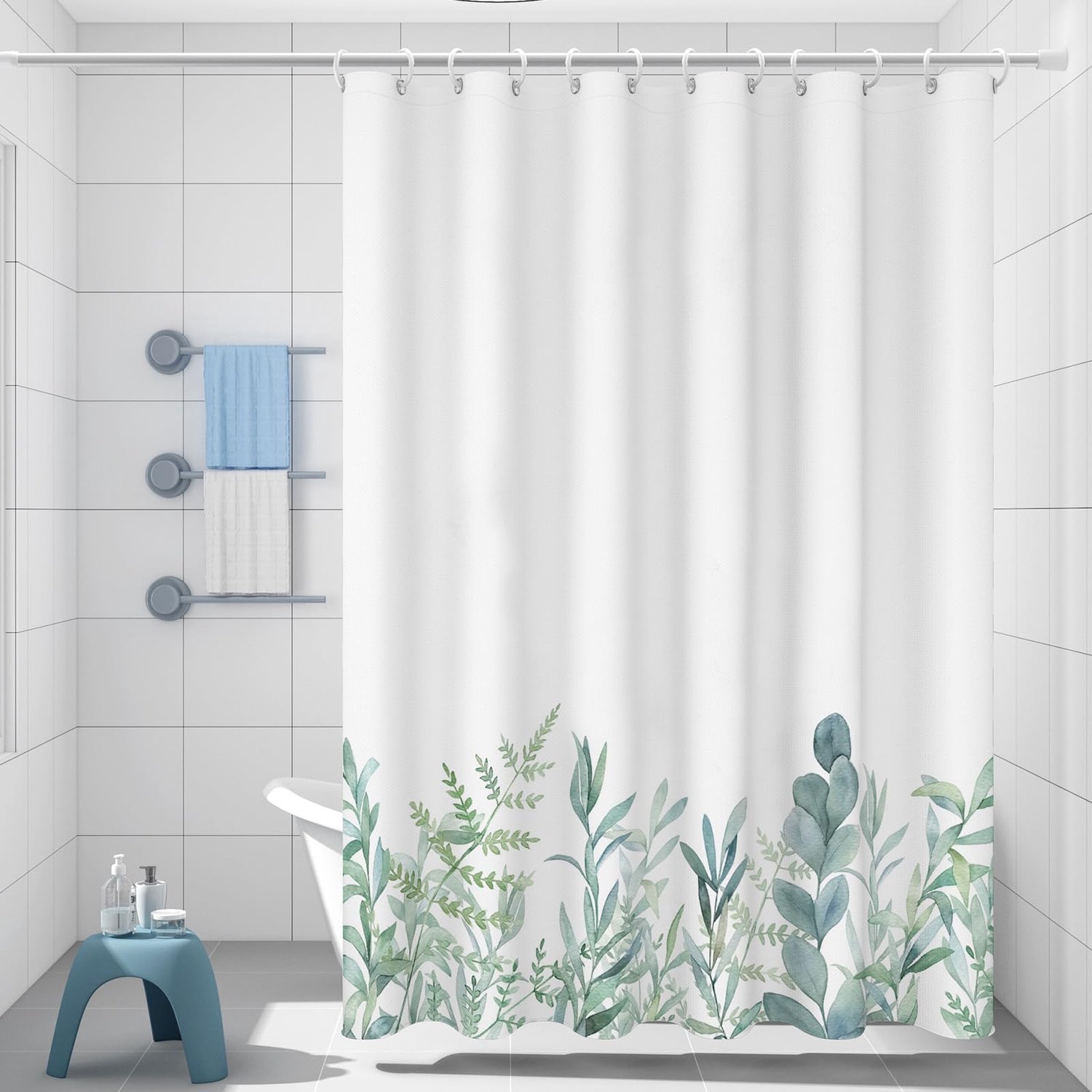 Douchegordijn - Groen met Bladeren en Bloemen - 180x200 cm