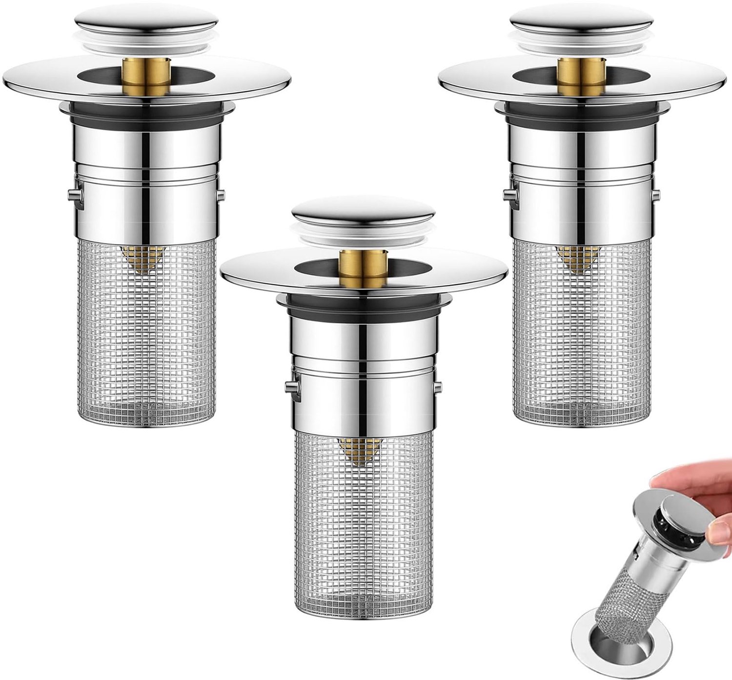 Set van 3 Universele Wasbak Stops in RVS