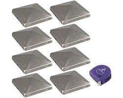 8 Stuks Pole Caps 9 x 9 cm - Roestvrij Staal met Schroeven