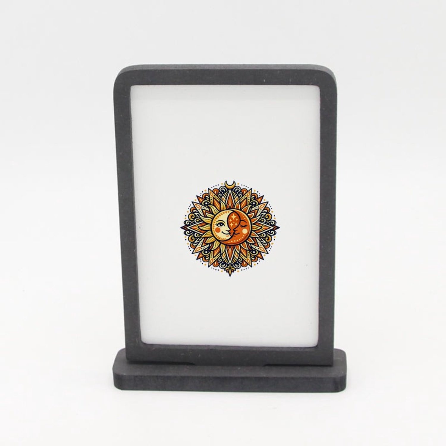 Mr Cadeautjes Houten fotolijst rechthoek met MDF inleg - design Zon & maan mandala | cadeau Wit