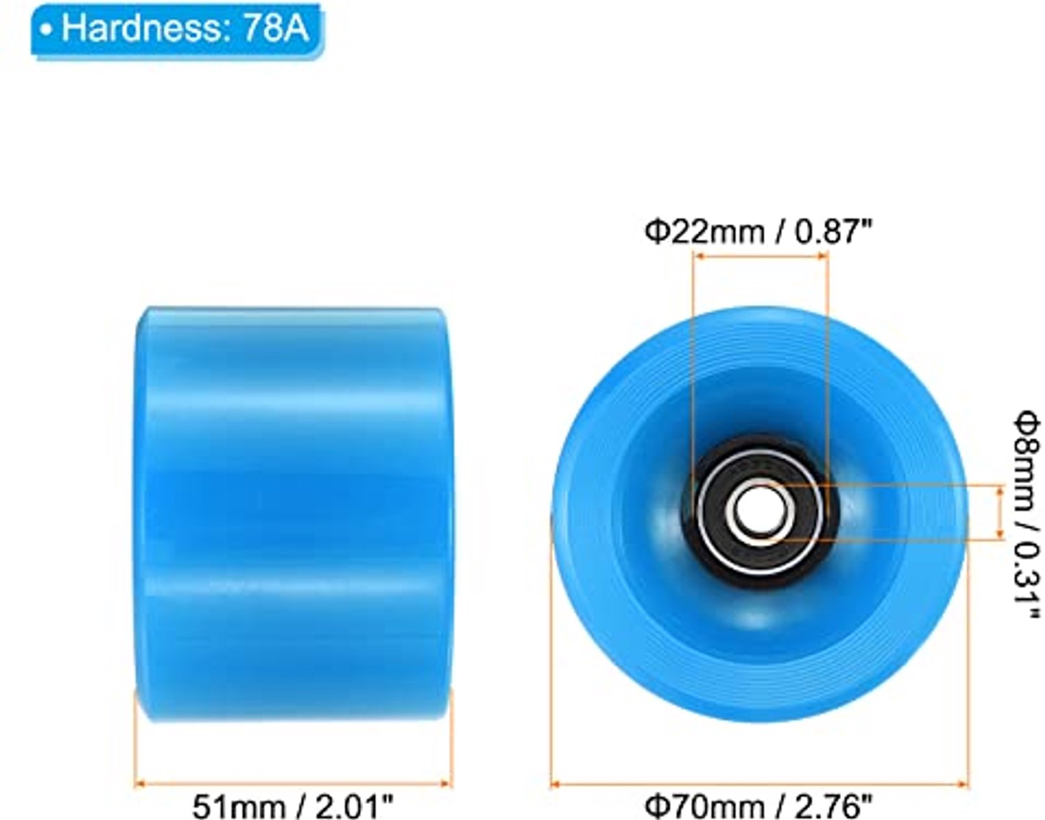 Longboard Wielen 70mm met ABEC-9 Lagers 4 Stuks Blauw
