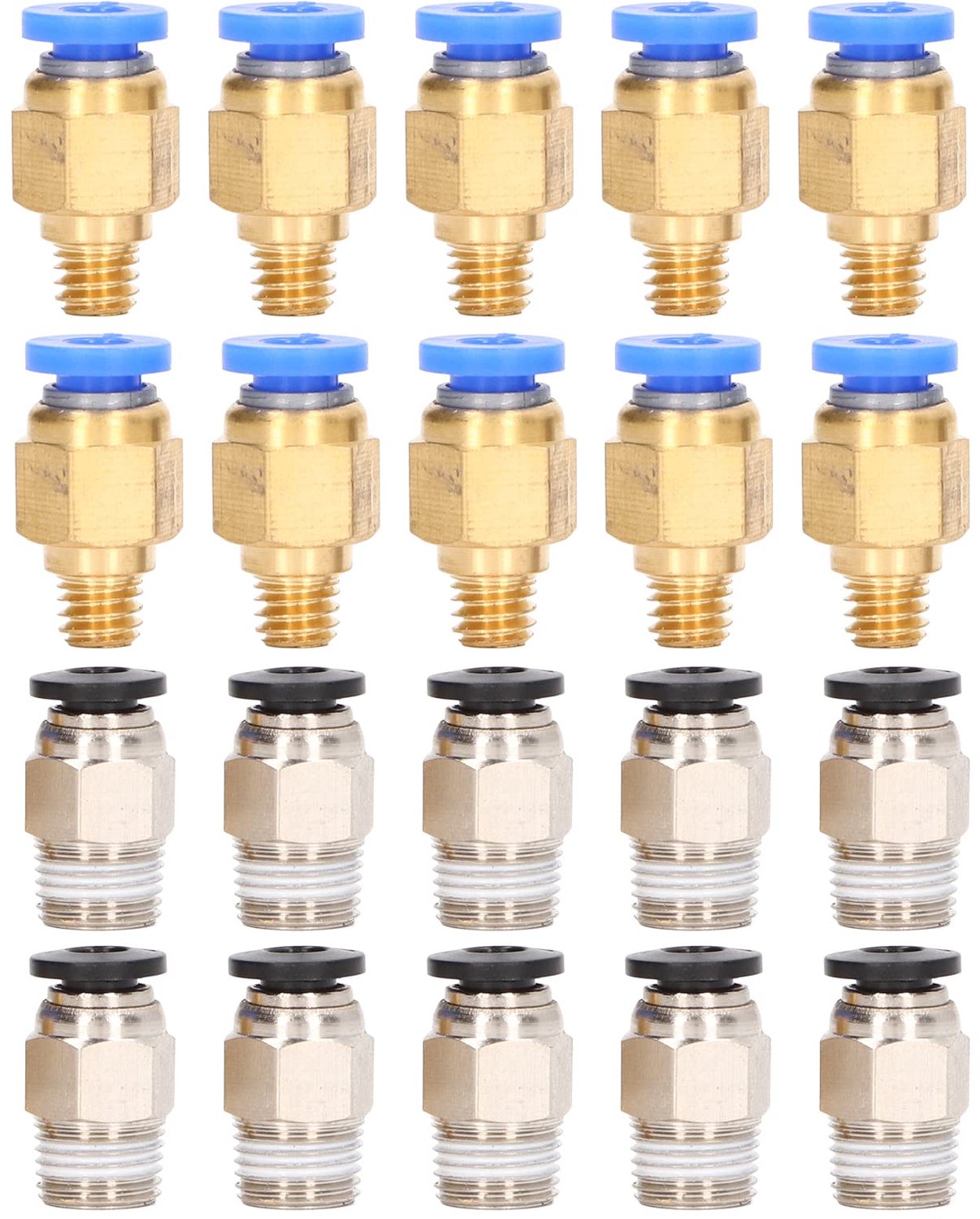 Pneumatische Fitting 20-delige Set - Messing/roestvrij staal - PC4-M6/PC4-M10 - Accessoires voor 3D-printer - Voor 1,75 mm filament - Inclusief snelkoppeling