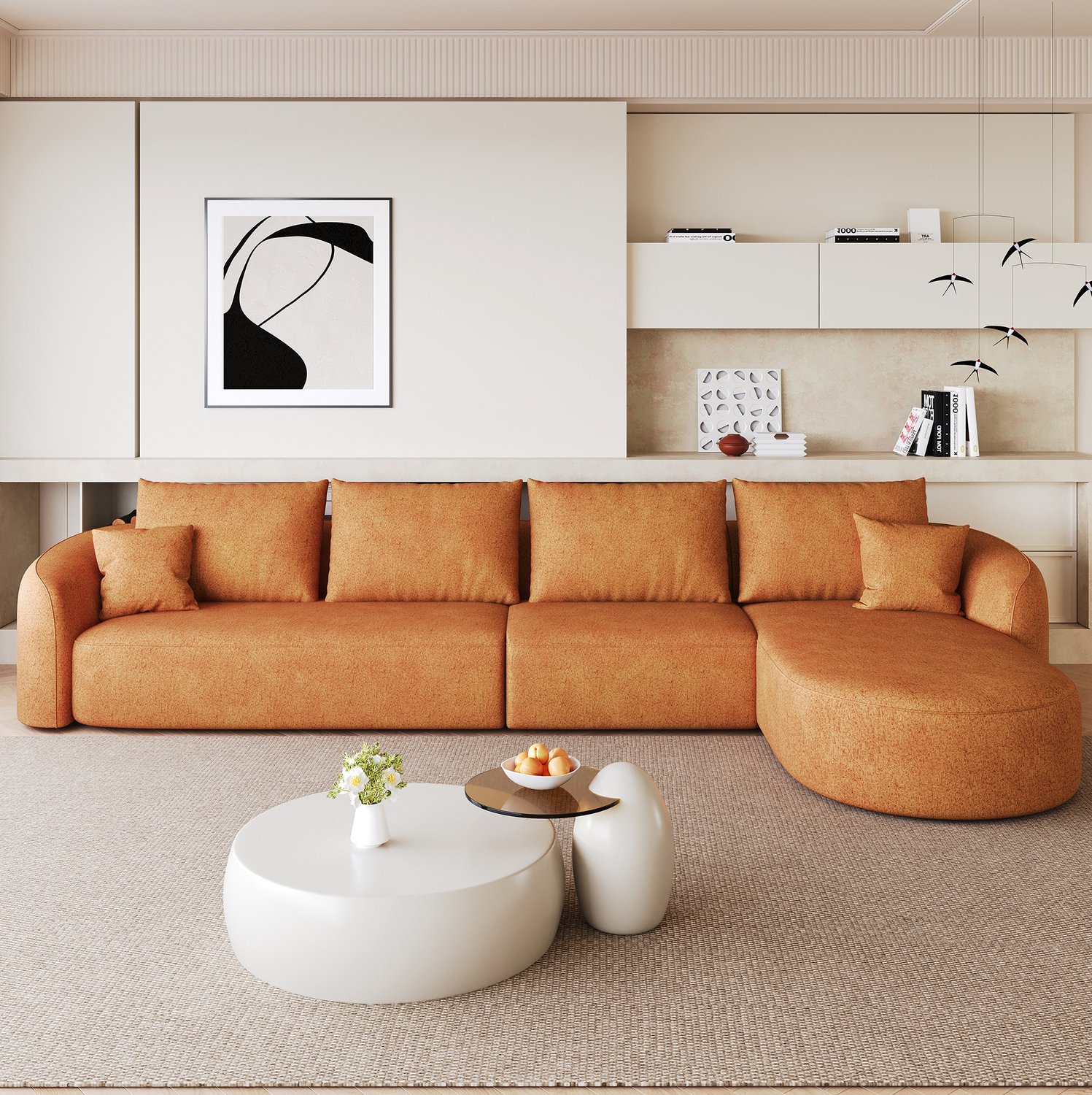 Wishdor L-vormige hoekbank - Oranje bank met zachte chenille bekleding - Modulaire opstelling met elastisch schuim - Zonder montage - Voor woonkamer slaapkamer en appartement - 336 x 168 x 85 cm