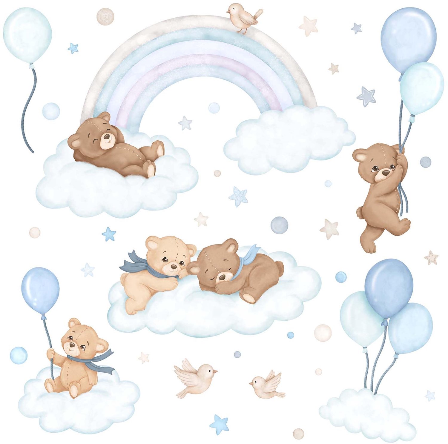 Wandstickers voor Kinderkamer met Boho Beren en Ballonnen
