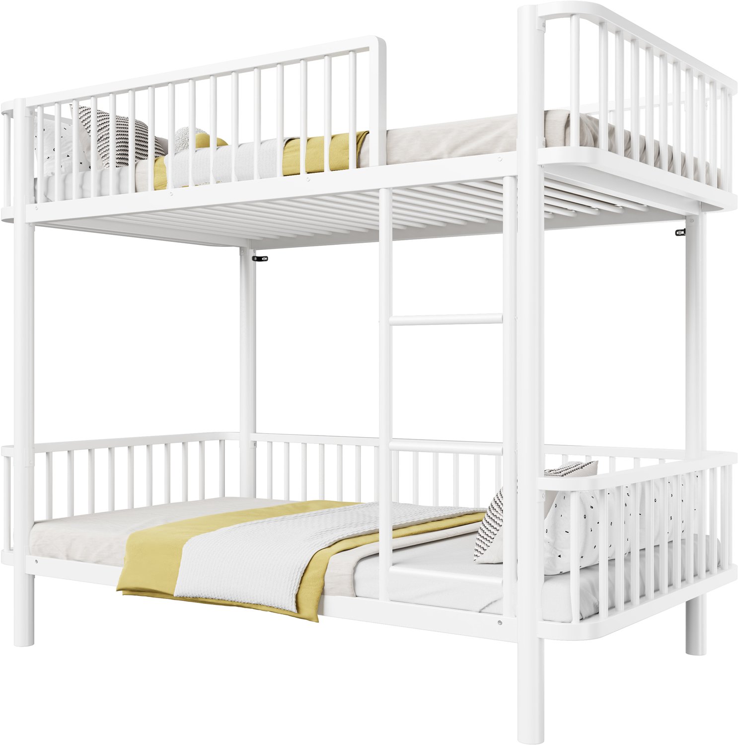 REDOM Metalen stapelbed 90x200 cm - Afgeronde hoeken en veiligheidshekken - Wit