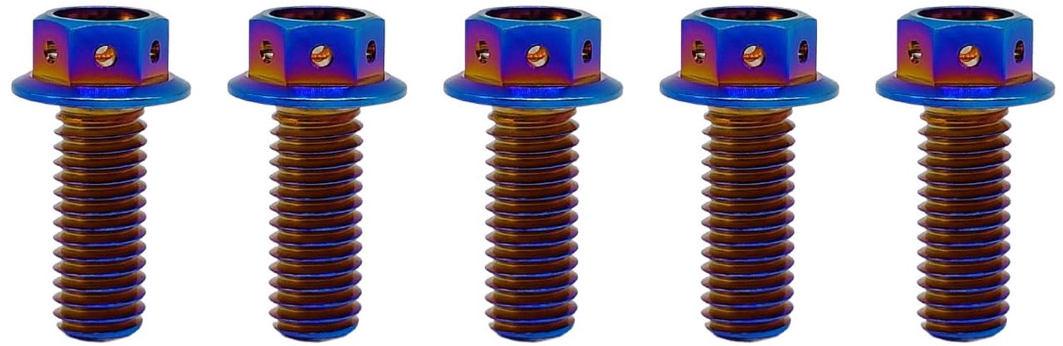Titanium flensbouten M8 x 15 mm in gebrand blauw - 5 stuks