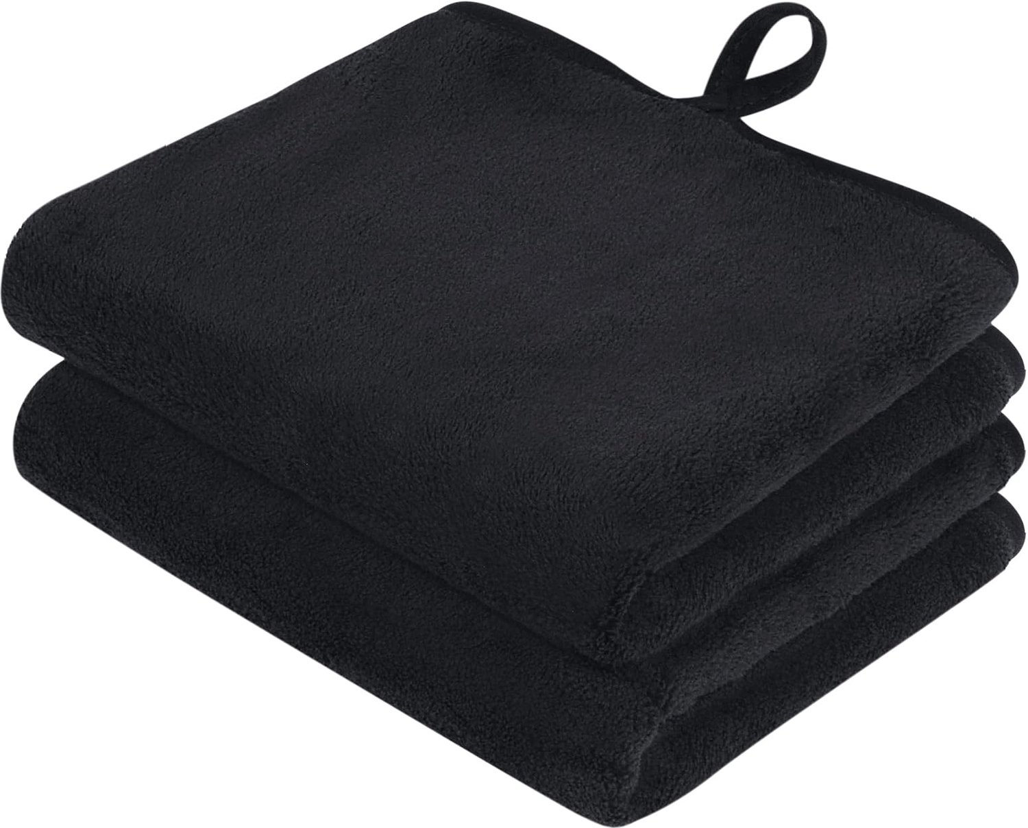 2-Pack Microvezel Handdoeken met Ophanglus, Zwart
