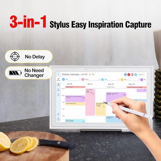 Stylus Pen 3-in-1 - Compatibel met Digitale Agenda - Capacitatieve Pen - Touchscreen Pen - Rubberpunt/Schijfpunt - Aluminium Behuizing — afbeelding 5