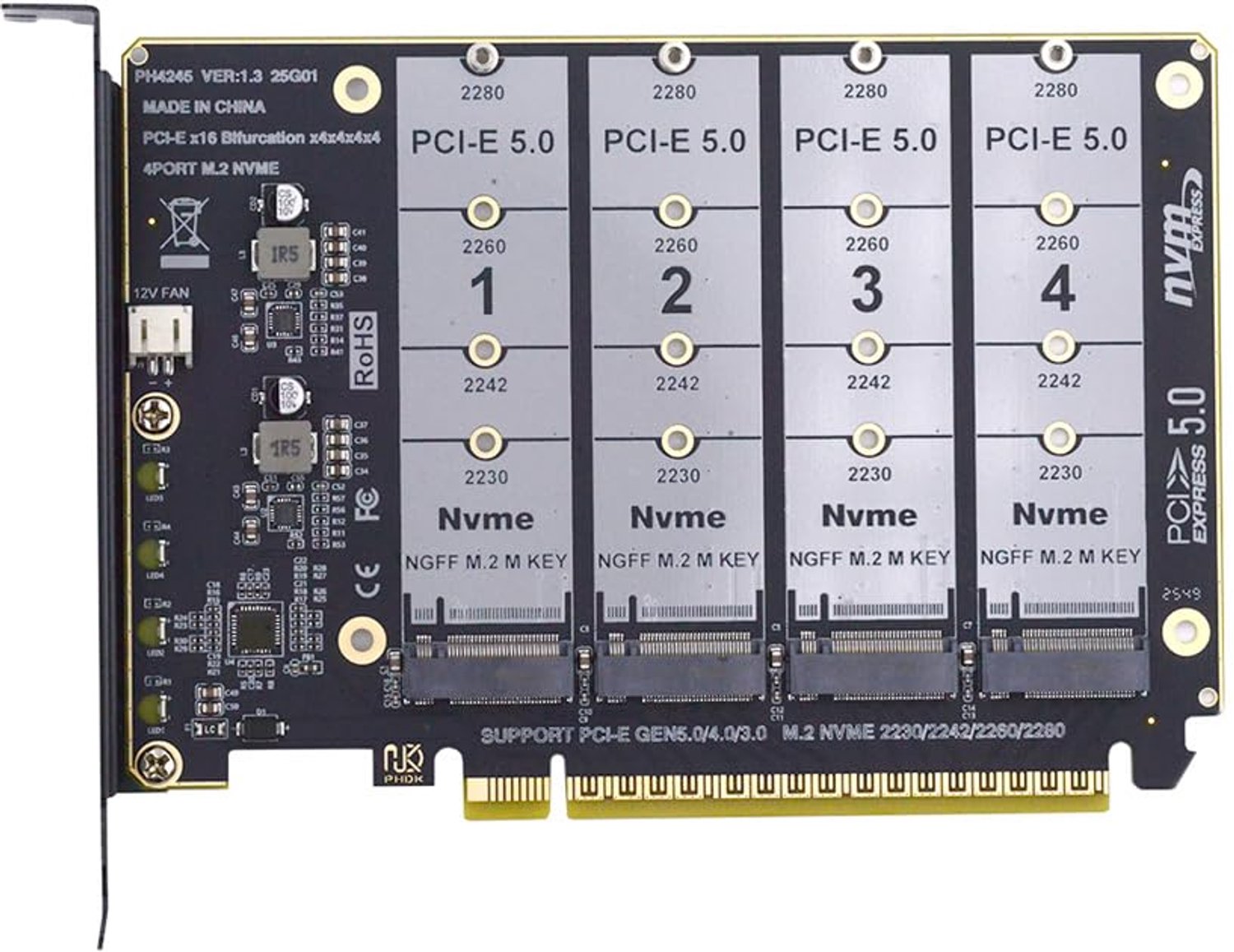 NVME M-Key M.2 SSD naar PCIe Express RAID Kaart