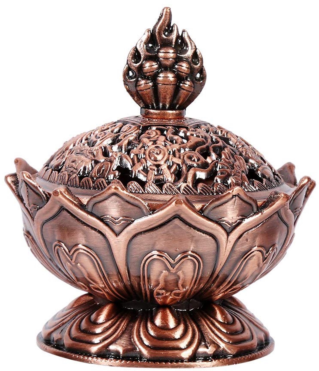 Wierookhouder met Lotus Design - Wierookbrander - Zinklegering - Torenwierookstokken - Afmetingen 6,9 x 7 cm - Gewicht 132 g
