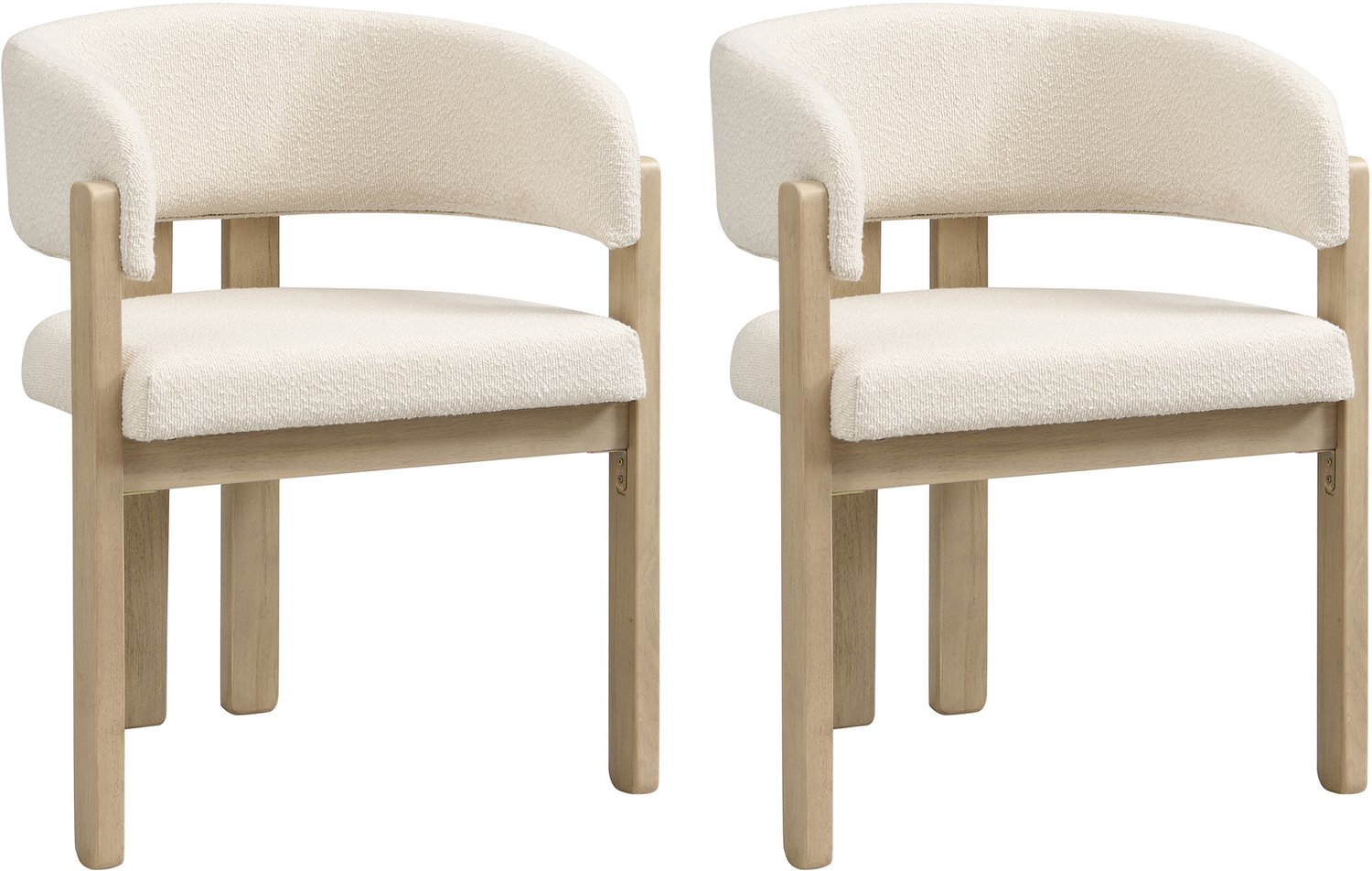 REDOM Set van 6 eetkamerstoelen - Houten frame en bouclé bekleding - Met armleuningen - Naturel