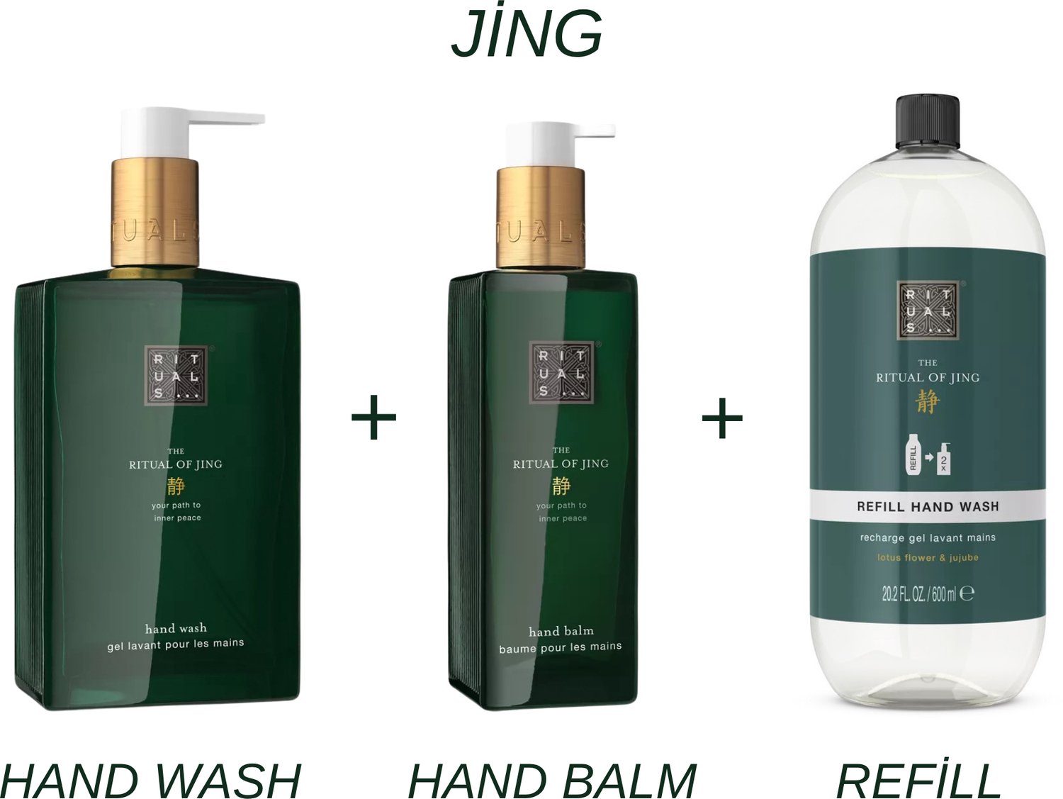 Rituals - Jing - Hand Wash 300 ml New Design + Hand Balm 175 ml + Refill Hand Wash 600 ml - Handzeep - Handbalsem - Navulling Handzeep