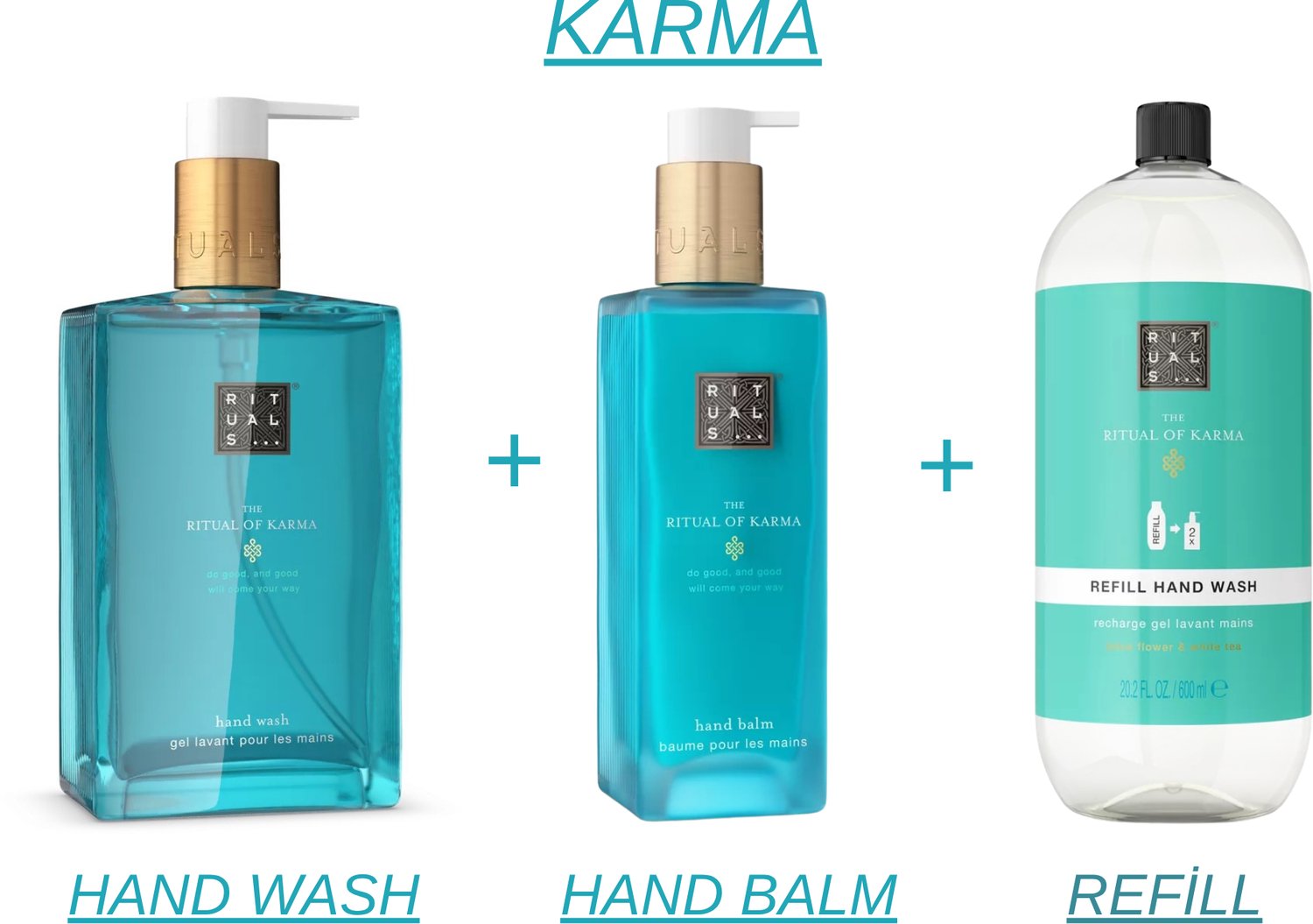 Rituals - Karma - Hand Wash 300 ml New Design + Hand Balm 175 ml + Refill Hand Wash 600 ml - Handzeep - Handbalsem - Navulling Handzeep