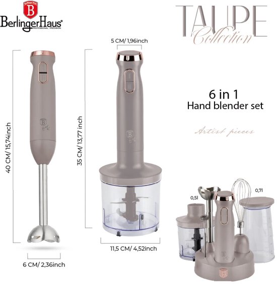 Berlinger Haus Staafmixer set Taupe – 6-in-1 – 800 W van BerlingerHaus — afbeelding 5