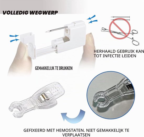 Piercingset 99-delige gemengde - 14G 16G 18G 20G stalen piercingnaalden - voor neus, navel, oren en meer - ServiceTopper — afbeelding 2