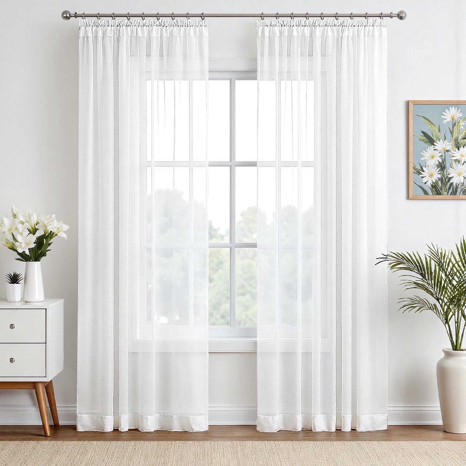 Transparante Gordijnen met Plooi voor Slaapkamer en Woonkamer - Set van 2 Wit 175x140 cm