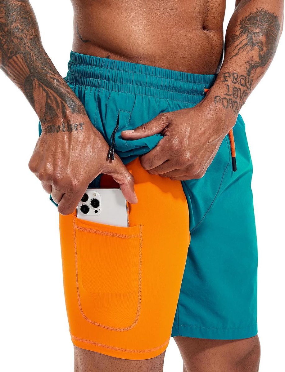 Shorts, sneldrogend, zwembroek, strandshorts met zachte compressievoering en ritszak