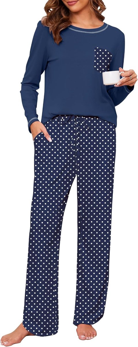 pyjama voor vrouwen set 2-delige lounge sets print lange mouw zachte pyjama set loungewear nachtkleding met zakken