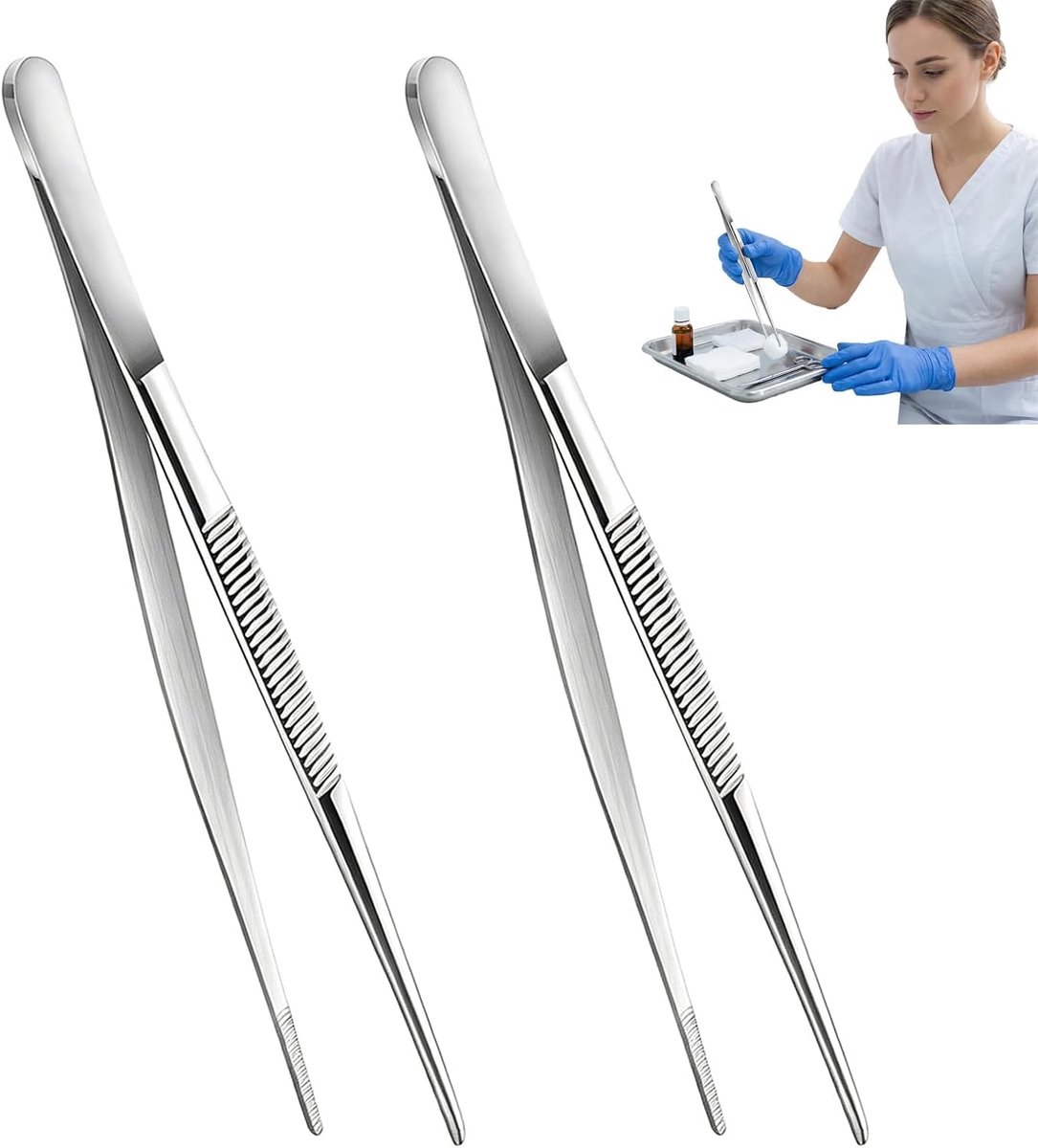 Set van 2 professionele keukentang van roestvrij staal, 30 cm, hittebestendig, antislip en vaatwasmachinebestendig, ideaal voor barbecue, koken