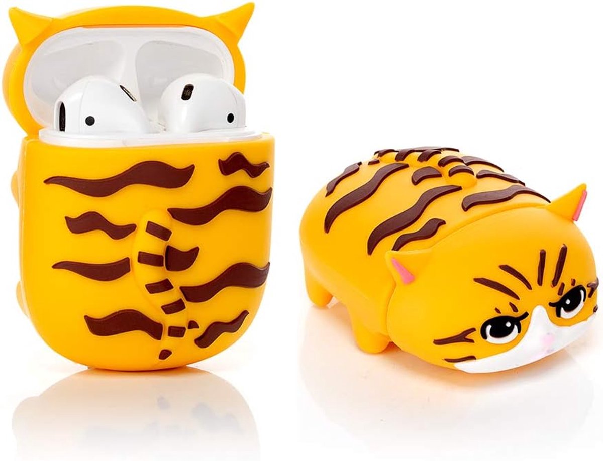 Siliconen Hoes Compatibel met Airpods 1 en 2 Case Leuke Grappige 3D Cartoon Cover [Pet Series Papa] (Gele Kat)