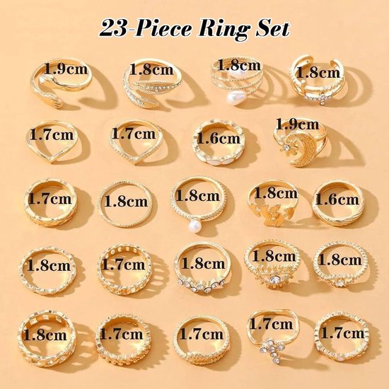 23-delige damesring, retro, vintage, verstelbaar, boho-ring, stapelbaar, midi-ringen, minimalistische set, fantasie-duimringen, cadeau voor familie, partner — afbeelding 2