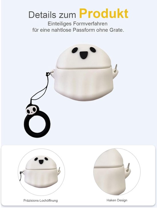 Hoes voor Anker Soundcore Liberty 4 NC Wireless Headphones, daunke zachte siliconen beschermhoes, huidvriendelijk spookvormig etui met koord, volledige bescherming, wit — afbeelding 2
