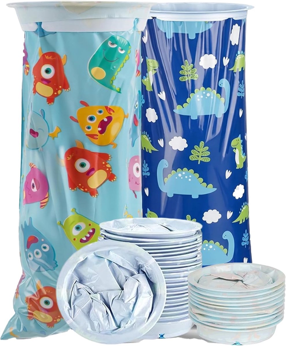 20 stuks autopoepzakjes met ring, 1000 ml, lekvrij, cartoon, poepzakjes voor kinderen en volwassenen, ideaal voor auto, reizen, school en onderweg bij misselijkheid en braken