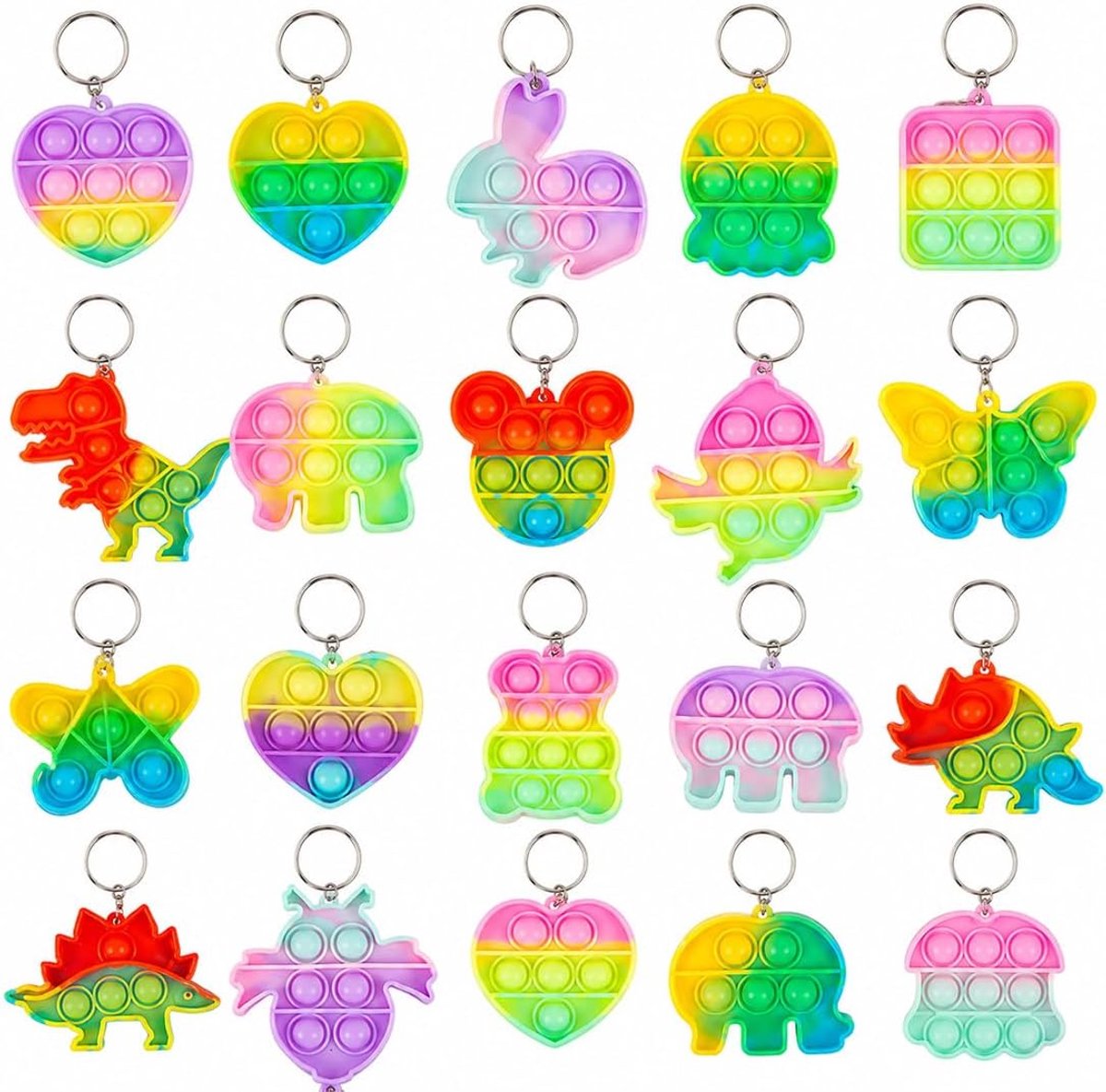 20 stuks pop-sleutelhangers voor kinderen, mini-fidgetspeelgoed, bulk, feestcadeaus voor kinderen, gevuld met cadeauzakjes voor onderscheidingen in de klaslokaal