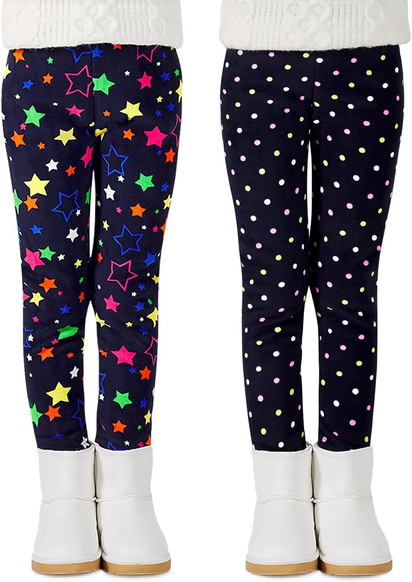 Meisjes Fleece Gevoerde Legging Winterbroek Set van 2 Stippen & Sterren 9-10 Jaar (Fabrikant Maat:150)