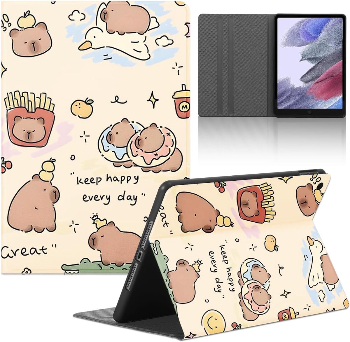 Hoes voor Apple iPad 4/iPad 2/iPad 3 9,7 inch, schattige cartoon anime Capybara model anti-botsing hoes Kawaii PU lederen flip met standfunctie anti-TPU cover