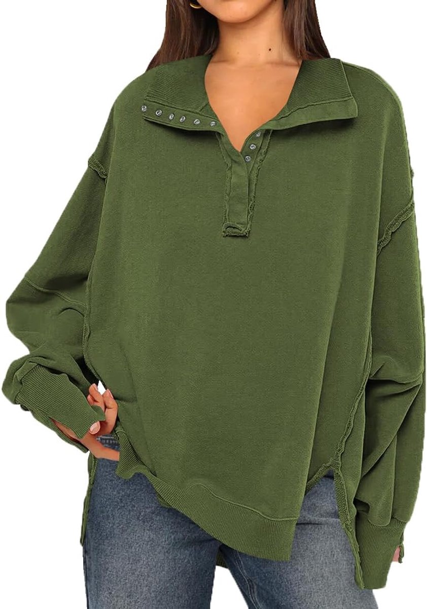 Sweatshirt voor dames, patchwork, grote V-hals, met knopen, trui, vintage, grote maat, sweatshirt, dames, zonder capuchon, rolkraag, lange mouwen, sweatshirt, oversized, dames, casual,