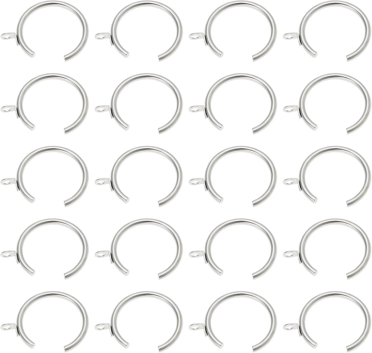 Dailygoods- Gordijnringen Verchroomd - 20 Stuks - Geschikt voor 28 mm Gordijnroede - Duurzaam IJzer - Geschikt voor Raam- en Douchegordijnen - Roestvr