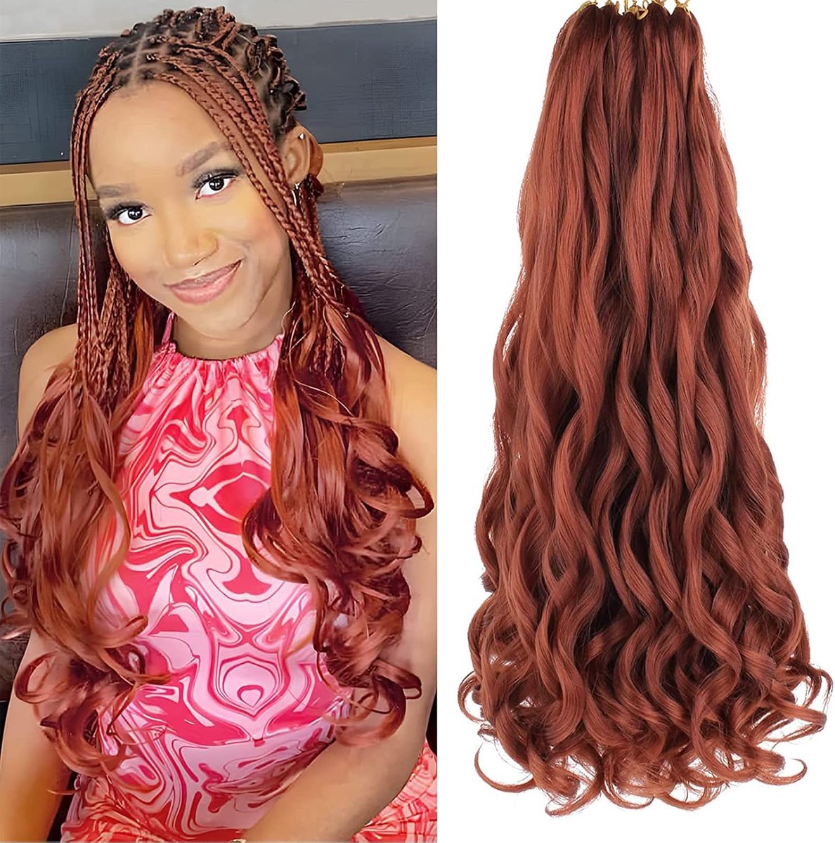 24 Inch French Curl Braiding Hair 8 Pack Loose Wavy Spiral Curl Braids Crochet Hair Deep Wave Synthetic Extensions Pre Stretched Curly Braiding Hair (350#, 24inch 8 packs)