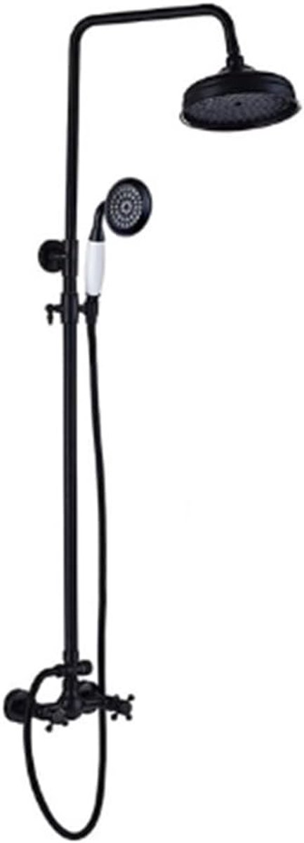 Douchesysteem, regendouche, incl. handdouche, in hoogte verstelbaar, doucheset met hoofddouche, 20 cm, complete set, zwart, in hoogte verstelbaar, 90-118 cm, douchestang, douchezuil,