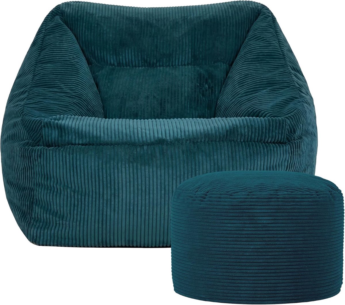 Icon Natalia Corduroy Zitzak Fauteuil en Hocker met Vulling, Teal