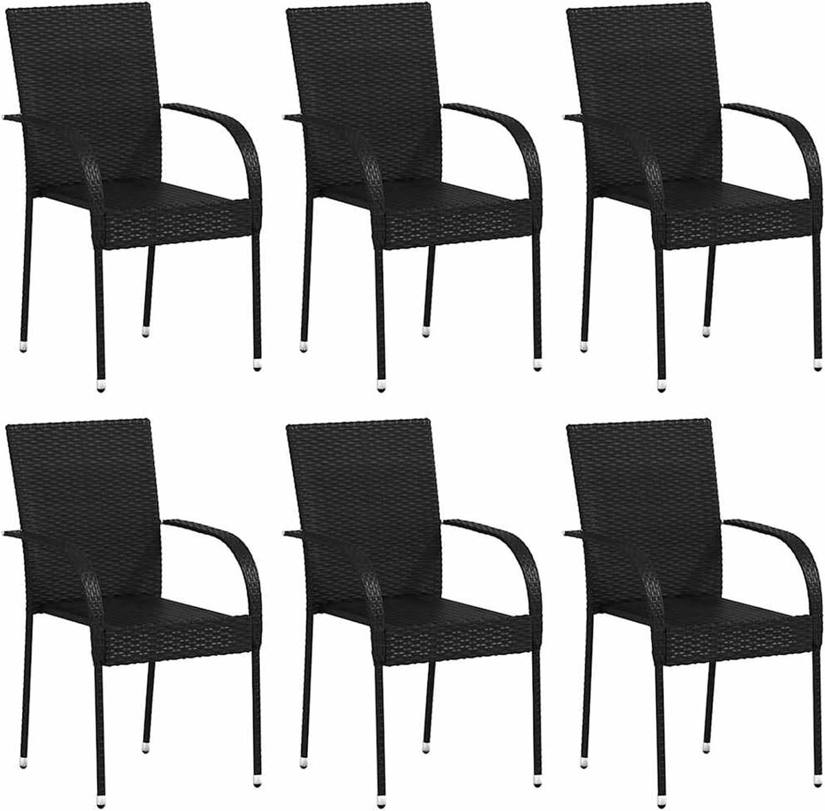 Stapelbare tuinstoelen, 6 stuks, stapelstoelen van PE-rotan, gepoedercoat staal, eetkamerstoel, campingstoelen, eetstoelen, 55,5 x 53,5 x 95 cm (b x d x h), zwart