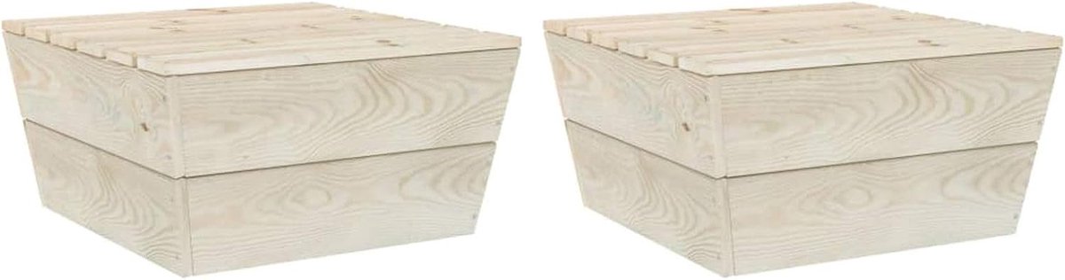 2 stuks tuintafels van geïmpregneerd dennenhout, eettafel voor buiten, vierkant, 60 x 60 x 30 cm