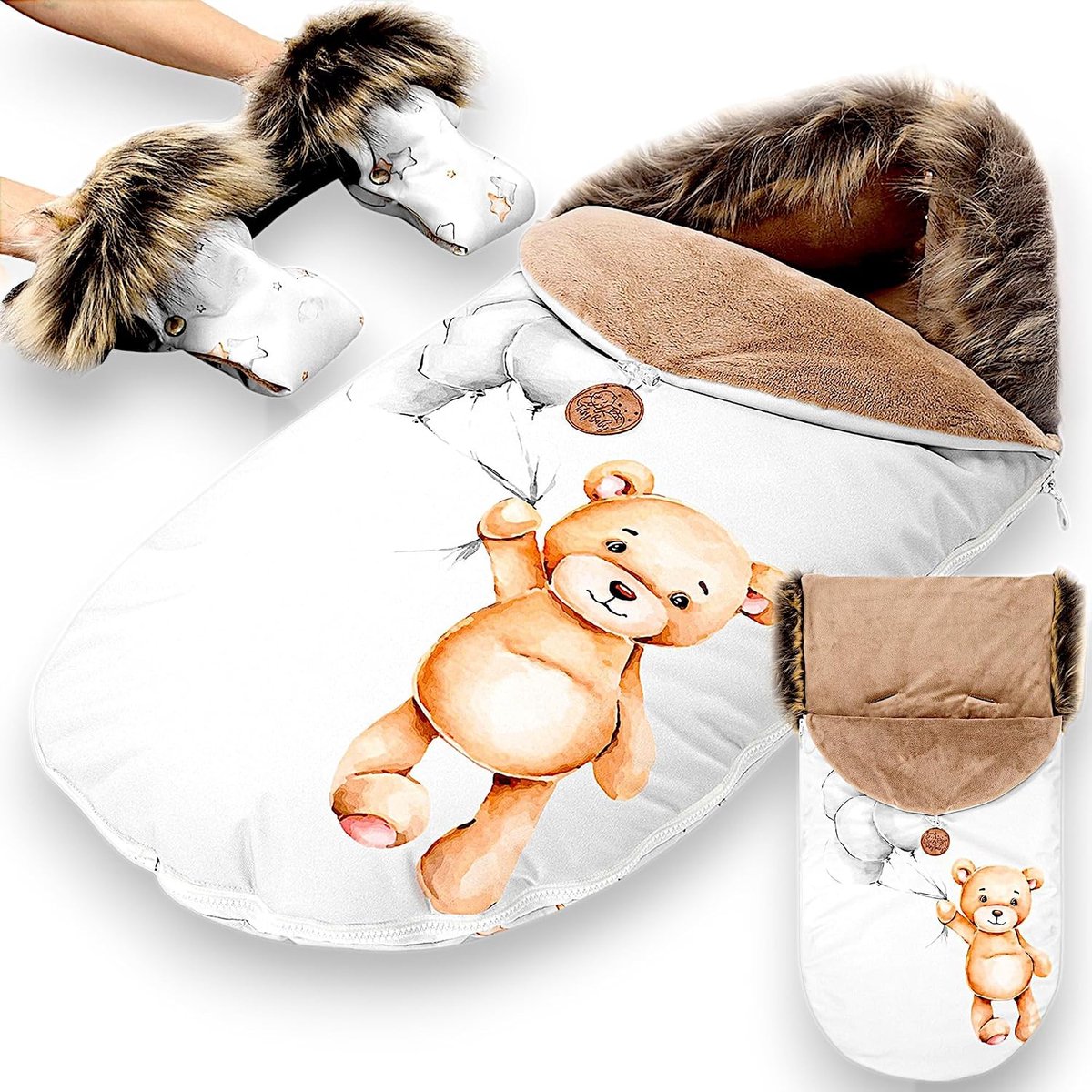 Voetenzak Buggy 90x45 cm van Set: 90x45 cm – Zacht gevoerde Voetenzak met Universele Pasvorm – Winddichte Buitenkant wasbaar op 30 graden voor Baby en Peuter Teddybear