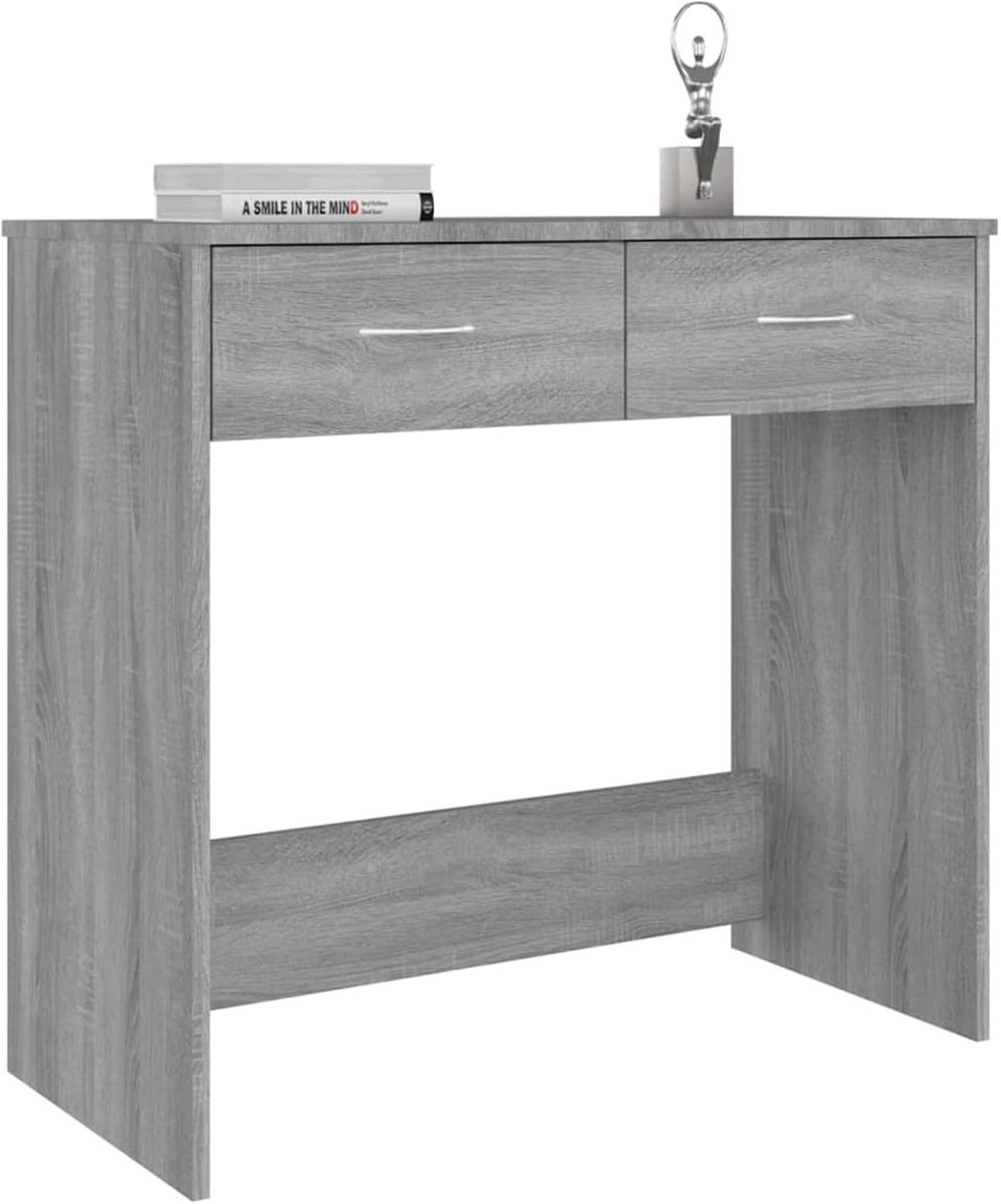 Bureau, gamingtafel, computertafel, kantoortafel, kantoortafel, 80 x 40 x 75 cm (l x b x h), met twee schuifladen voor kantoor, woonkamer, thuis, kantoor, houtmateriaal, grijs sonoma