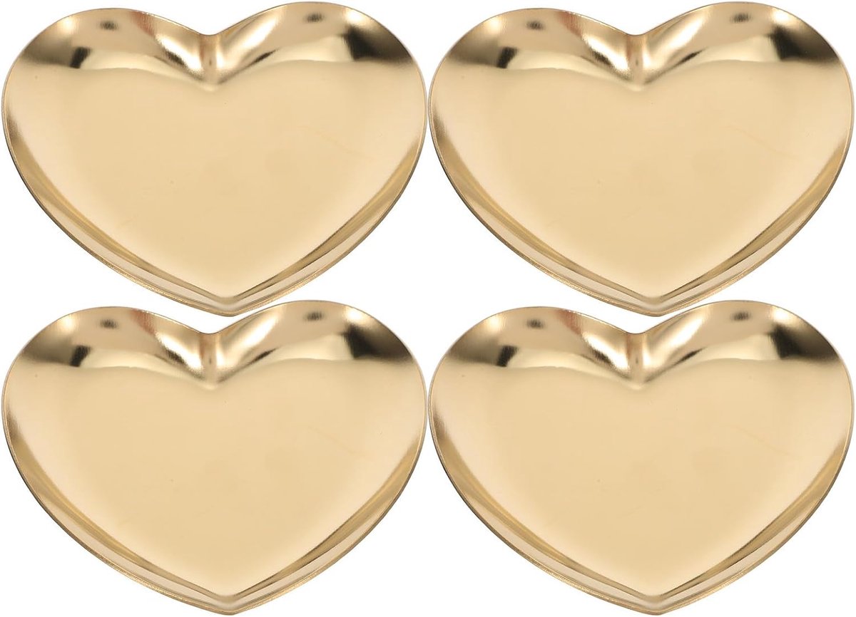 4-delige set hartvormige sieradenschaaltjes van roestvrij staal, decoratieve opbergbak voor vrouw, make-uptafel, slaapkamer en badkamer, goudkleurig