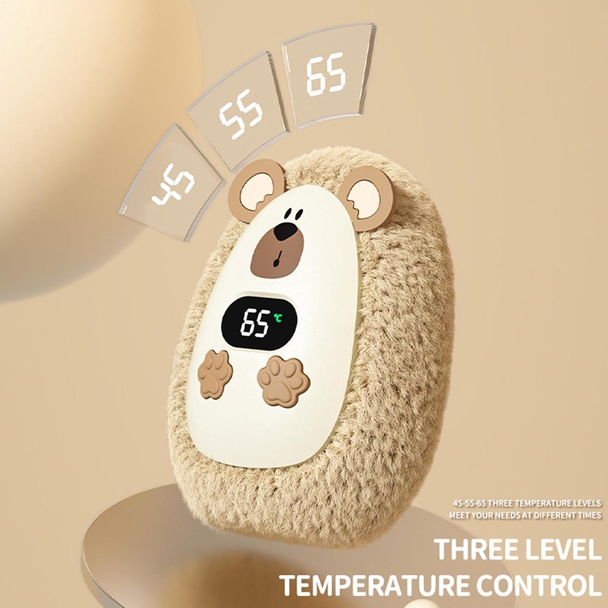 Oplaadbare Handwarmers - Elektrische Handwarmers - Pluche Handwarmers - met Digitaal Display - Herbruikbare - Draagbare - Veilig & Lang Warm - Perfect cadeau - bruin — cadeau in Gadgets - foto 2