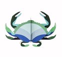 Krab decoratie met blauwe, groene en lichtblauwe tinten. Met gestreepte en gestippelde patronen.