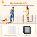 Illustratie van een demonteerbare dierenren, 2 personen, een hond, en de onderdelen: 12 verbindingsstangen en 12 panelen.