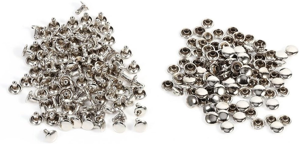 100 Sets Dubbele Klinknagels voor Leren Ambachten en Reparaties - Metalen Studs 8×8mm voor DIY Tas en Schoenherstel (Zilver)