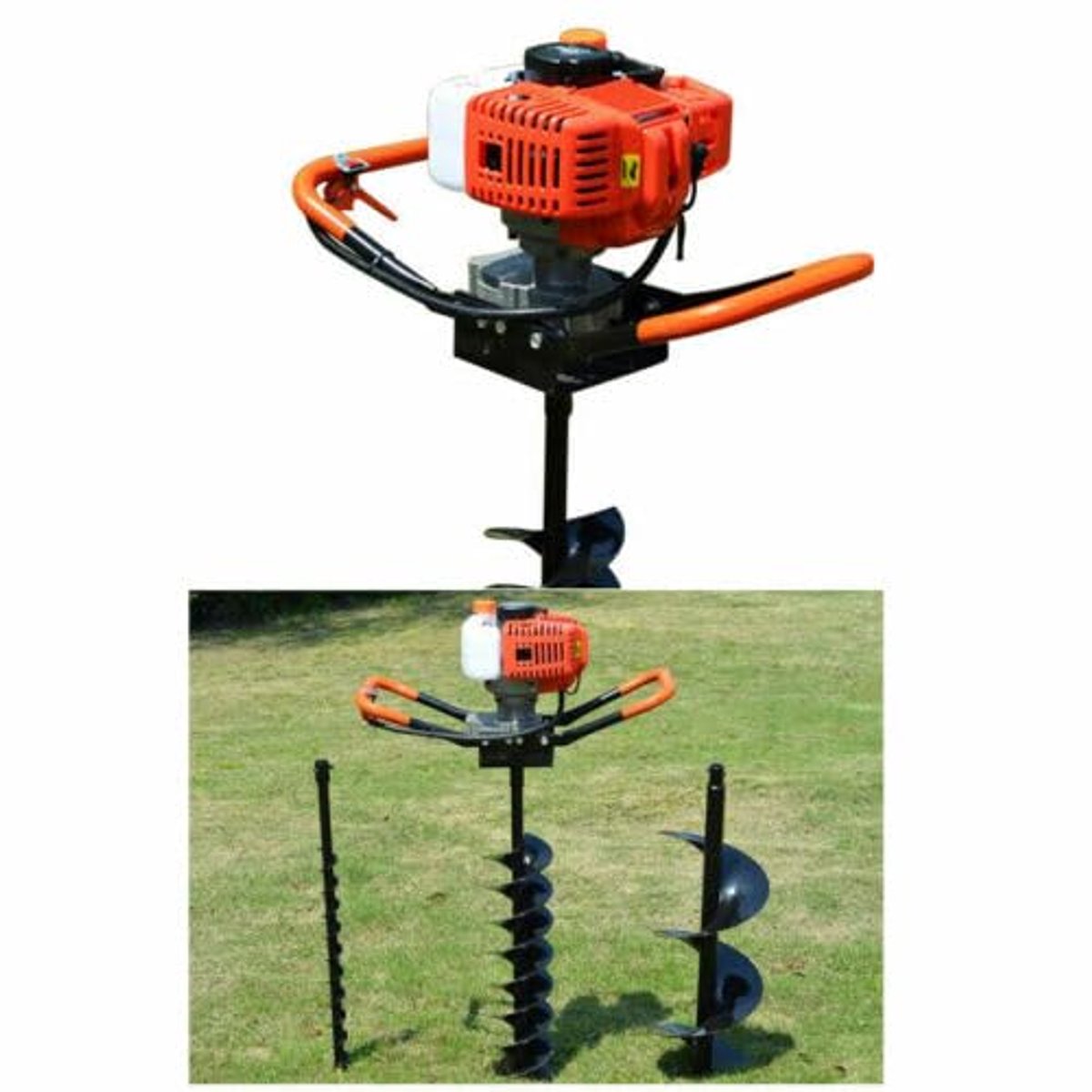 2-takt grondboor, benzine, paalboor, bronboor, grondboor, met boor, 2,4 pk, grondboormachine, set 52 cc + 3 nieuwe grondboormachine, extra sterke set grondboorset, professionele boor, getest grondboormachine