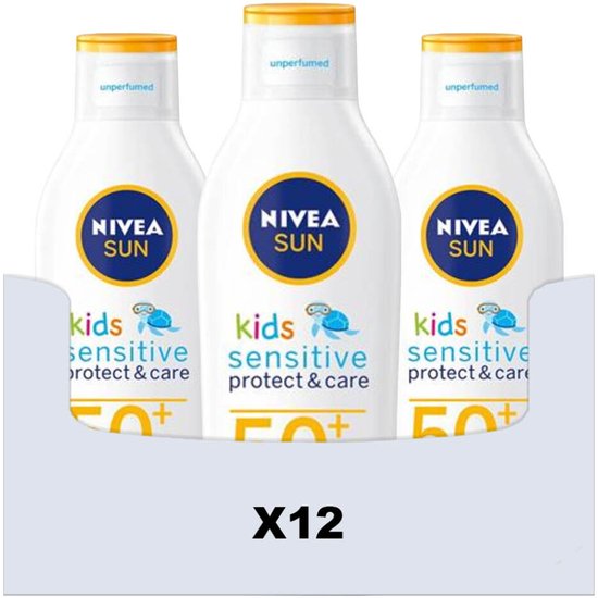 NIVEA SUN kids sensitive protect & care, unperfumed, SPF 50+, Extra Water Resistant, voordeelverpakking 12 x 200ml.