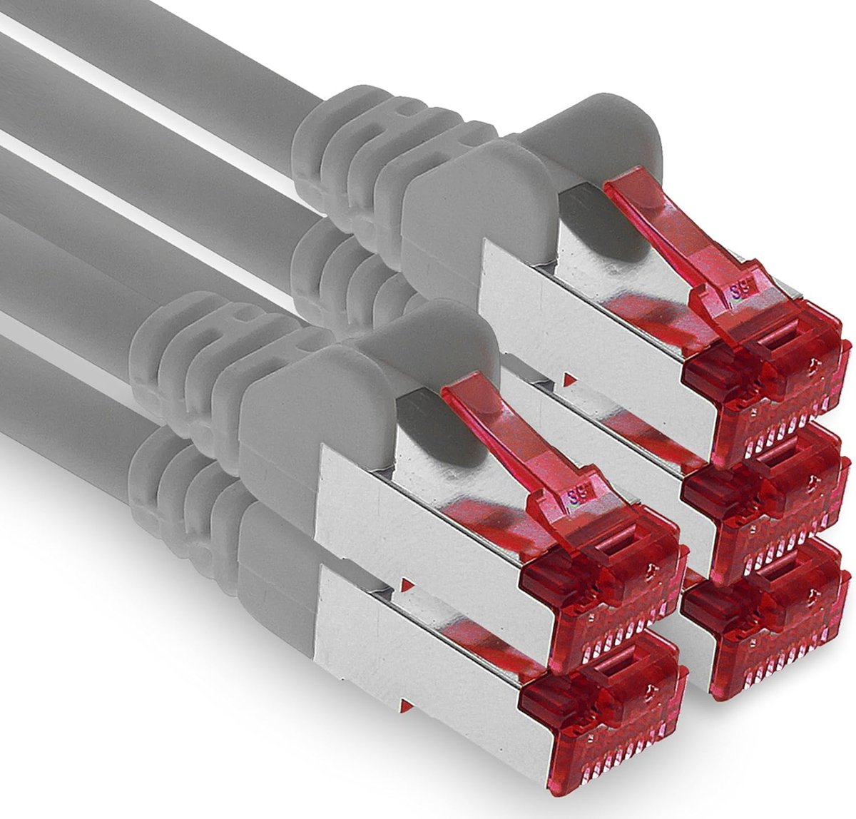 1aTTack.de 7,5m CAT6 LAN-netwerkkabel RJ45 1000 Mbit, 5 stuks - grijs