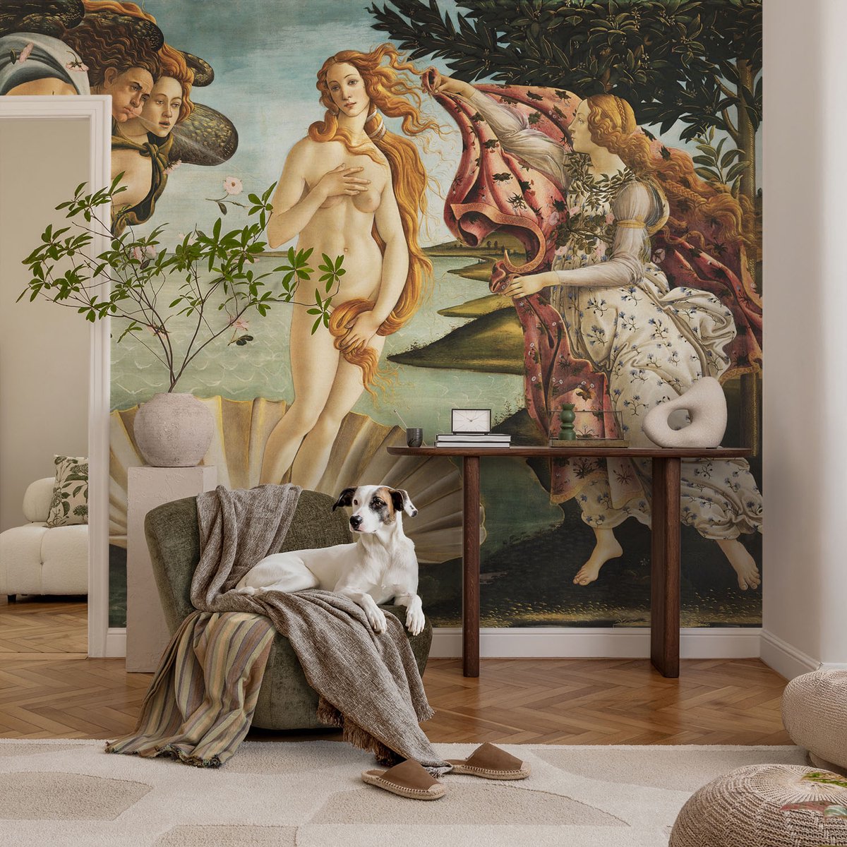 Coloray Vliesbehang - Zwart Snellijm Behang - 104x70 cm - De Geboorte Van Venus Fotobehang Vlies - Hal behang Deel - Muurschildering - Woonkamer behang