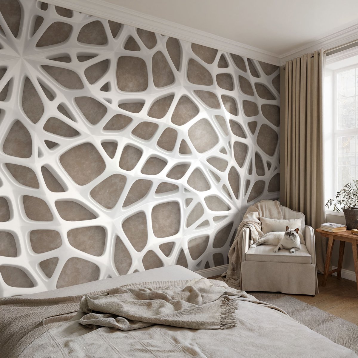 Coloray Vliesbehang - Wit Snellijm Behang - 104x70 cm - Kanten Net Muurschildering - Slaapkamer behang Geometrie - Fotobehang Vlies - Gang behang
