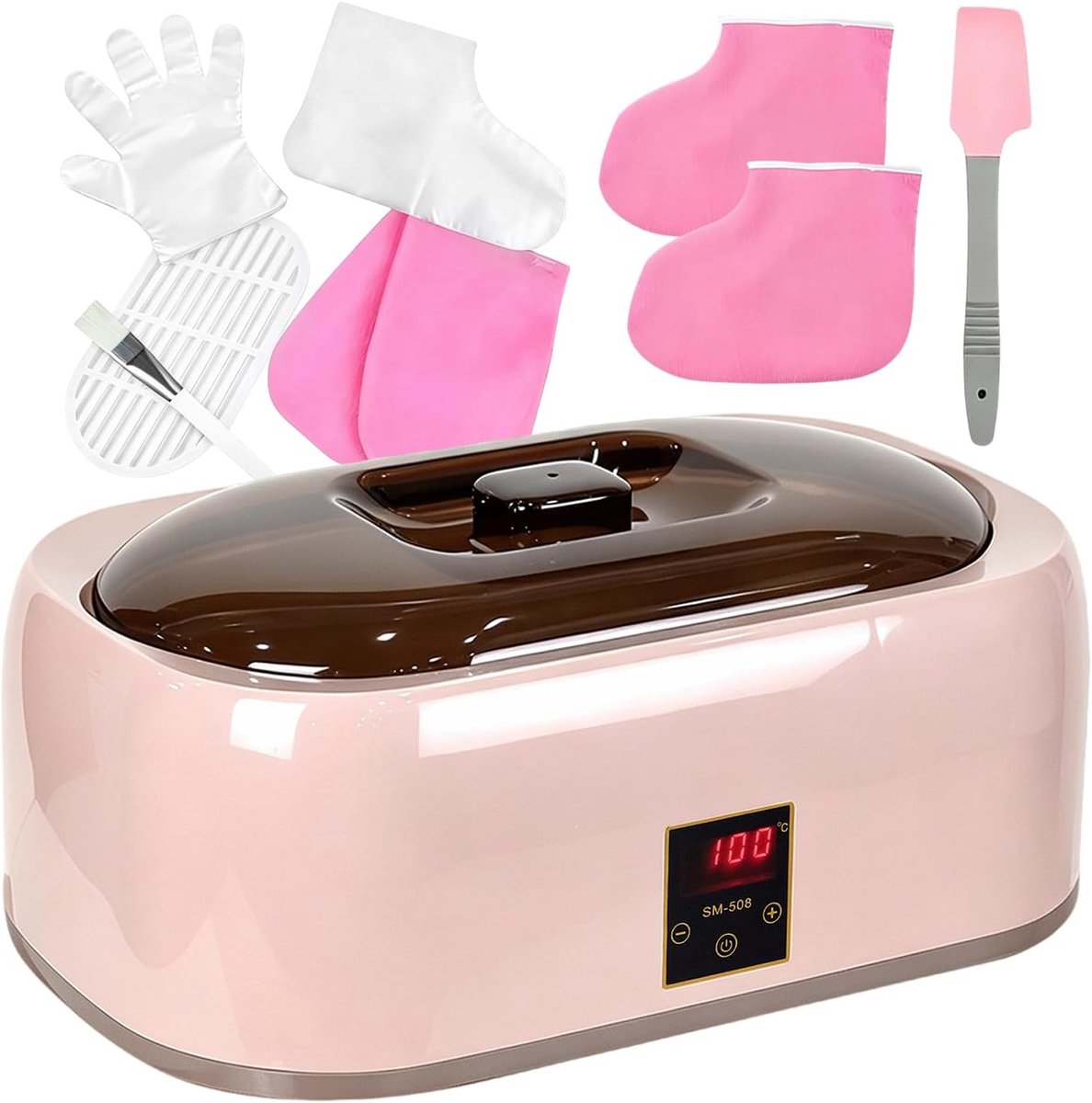 Paraffinebad voor handen en voeten, 4 l, paraffinemachine met handschoenen en overschoenen, 200 W, 220 V, voor hydratatie van de huid en verlichting van artritis, roze